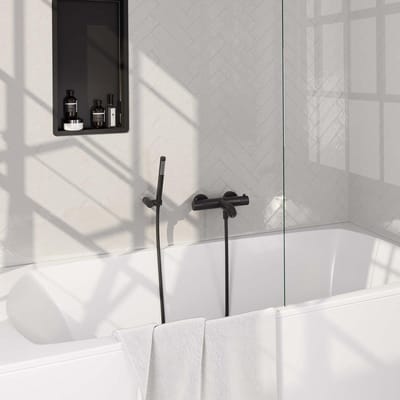 Brauer Black Carving Opbouw Baddouche Thermostaatkraan - Wandhouder - Staaf - Doucheslang - Handdouche - Mat Zwart
