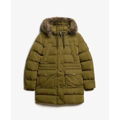 Superdry - Everest halflange pufferjas van imitatiebont - Dames - Gewatteerde jassen