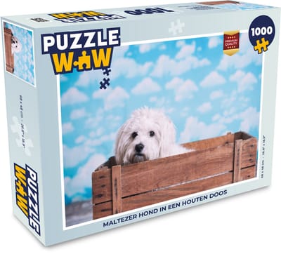Puzzel Maltezer hond in een houten doos - Legpuzzel - Puzzel 1000 stukjes volwassenen