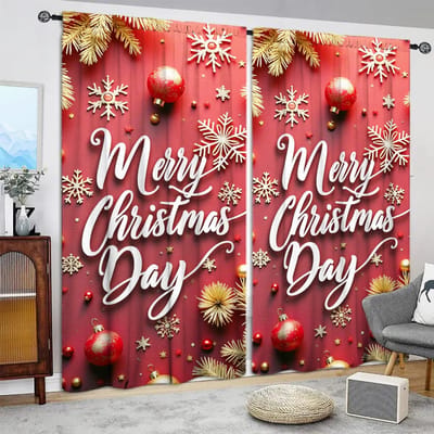2 stuks Hebben Feestelijke Sfeer van Vrolijk Kerstmis Bedrukte Gordijn voor Kerst Home Decor-Tunnel voor Stang Raambekleding voor Slaapkamer 52.5cmX116cm X 2pcs pink
