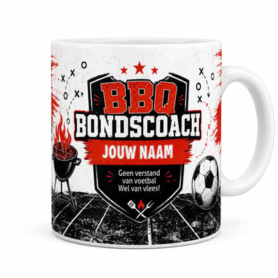 Mok met tekst - BBQ Coach - Gepersonaliseerd met naam - Collectie WK 2026 - Cadeau - vaderdag - verjaardag - mokken - voetbal mok