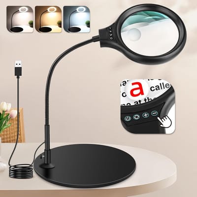 Vergrootglas met Licht en Flexibele Standaard voor Hobby en Lezen