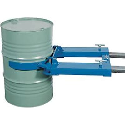 Vatheftruck asecos, als vorkheftruck aanbouwdeel, gepoedercoat staal, B 710 x D 1110 x H 160 mm, voor 1 vat, max. belasting 350 kg