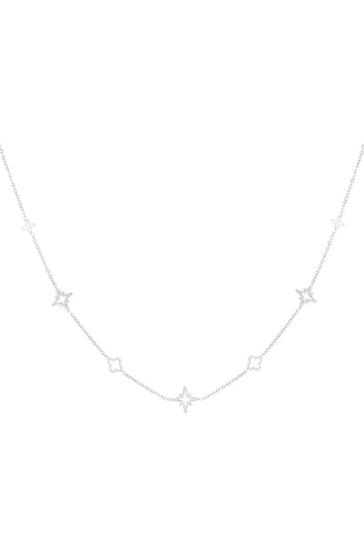 Ketting met bedels - Zilver - Stainless Steel - ketting - bedels - ster - klaver - necklace - gift - RVS - Roestvrij staal - cadeau