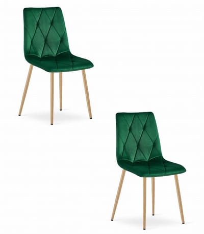Set van 2 Eetkamerstoelen LIBRA Groen – Houtlook Metalen Poten, Modern Velvet Bekleding, Ergonomisch Design, Max. 120 kg
