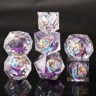 Dobbelstenen set - RPG dobbelstenen - Tafelspel spelen - Beweegbaar zand effect - 7 stuks - Paars Zilver