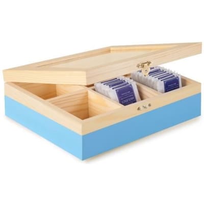 Boîte à Thé - IBILI - 748500 - Bois - 6 Compartiments - Bleu - 22 x 18 x 7 cm bleu