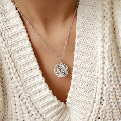 Hey Happiness Levensbloem Ketting Dames Roestvrij Staal – Met Mandala Hanger – Verstelbaar – Zilver