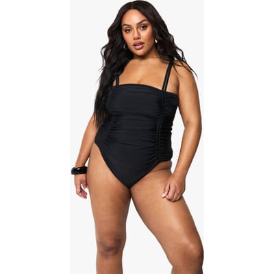 boohoo Dames Plus Buikcontrole Badpak met geraffelde zijkant | Black | Maat: 18