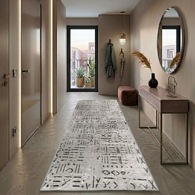 FLOORDIREKT Maatwerktapijt Vena - Hoogwaardig Jacquardweefsel met Patroon - Aangenaam Zachte Katoenpool - Ivoor - 80 x 100 cm