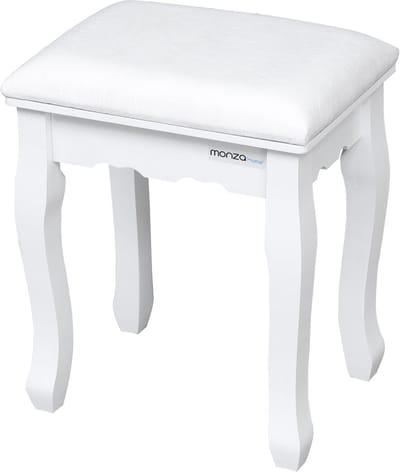 Monza Home® Kaptafel Kruk - Gestoffeerde Kruk met Massief Houten Poten - Wit