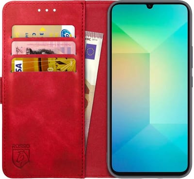 Rosso Element Geschikt voor Samsung Galaxy A06 | Wallet Book Case | Portemonnee Hoesje | 3 Pasjes | Magneetsluiting | Stand Functie | Rood