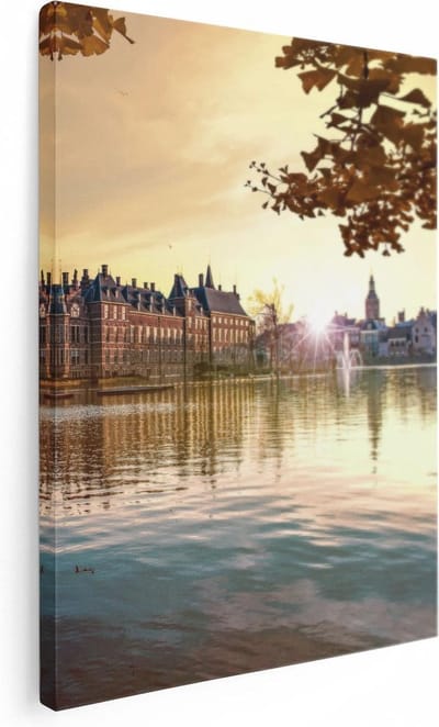 Artaza Canvas Schilderij Zwaan - 30x40 cm - Klein - Wanddecoratie Zonsondergang - Muurdecoratie Stad - Kamer Accessoires Skyline