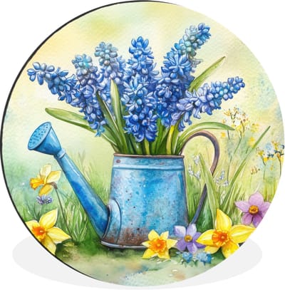 WallCircle - Wandcirkel - Muurcirkel - Gieter - Lavendel - Bloesems - Aluminium - Dibond - 30x30 cm - Binnen en Buiten