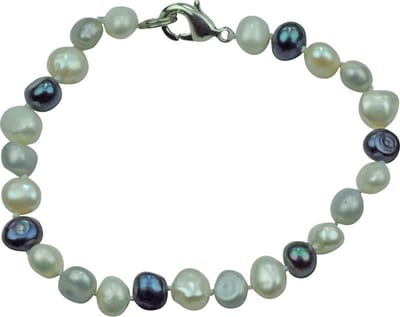 Zoetwater parel armband Grey Black and White Pearl - echte parels - sterling zilver (925) - handgeknoopt - wit - grijs - blauw - zwart - luxe sieraden zakje - parel armband dames - zoetwaterparel
