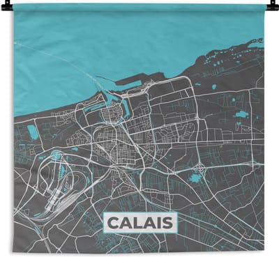 Wandkleed - Wanddoek - Calais - Frankrijk - Plattegrond - Kaart - Stadskaart - 180x180 cm - Wandtapijt