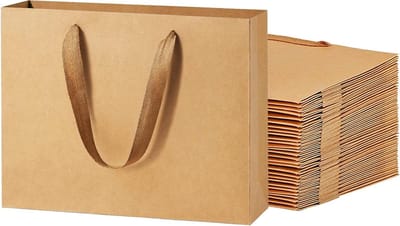 Papieren geschenkzakken 10,6 x 3,1 x 8,3 cm - 25 stuks Heavy Duty Kraft met handgrepen