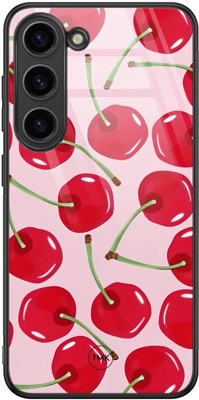Hoesje geschikt voor Samsung Galaxy S23 - Sweet cherry - Roze - TPU luxe case (glossy toplaag) - Print - Hardcase backcover zwart