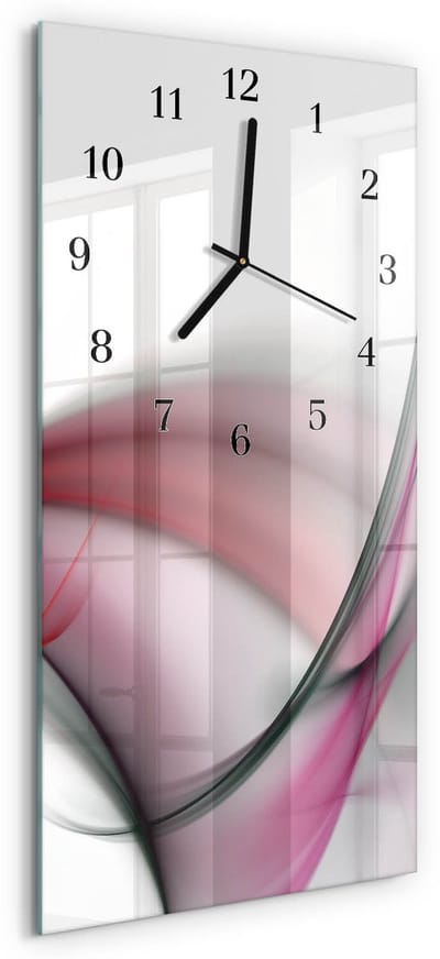Tulup Wandklok - Abstracte kunst Klok Glas Met Opdruk - 30x60 cm - Rood Moderne Wandklok Glas - Zwarte Handen - Rechthoekige Wandklok - Glazen Wandklok Design - Klok Glas Met Opdruk