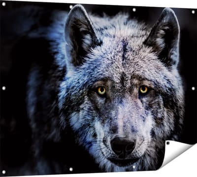 Gards Tuinposter Grijze Wolvenkop - Wolf - 120x90 cm - Tuindoek - Tuindecoratie - Wanddecoratie buiten - Tuinschilderij