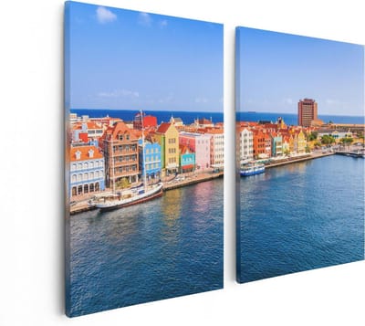 Artaza Canvas Schilderij Tweeluik Willemstad Centrum in Curaçao  - 80x60 - Foto Op Canvas - Canvas Print