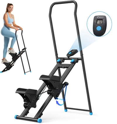 MERACH 2026 Stair Stepper voor thuistraining - revalidatie - draagbare crosstrainer-stepper inklapbaar met 2 weerstandsniveaus - LCD-scherm - verstelbaar antislip-pedalen - vertical climber voor full-body workout - Maximale capaciteit 136KG