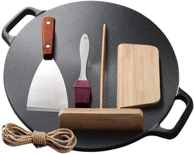 Pannenkoekenpan Gietijzer - Platte Koekenpan - Pannenkoeken Bakken - Gelijkmatige Warmteverdeling - 34 Cm - Zwart