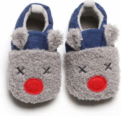 Blauw/grijze warme en schattige babyslofjes van Baby-Slofje maat 0-6 maanden, 11 cm zool