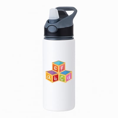 Hacebo® - Blokken waterfles met rietje zwart - Kind - baby's - Letters - letter lezen - peuters - speelgoedblokken - water fles - 650ML