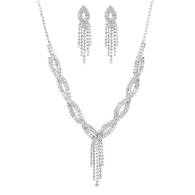 Bovista Ketting - Dames - Staal - Nep zilver - Met Hanger + Oorbellen