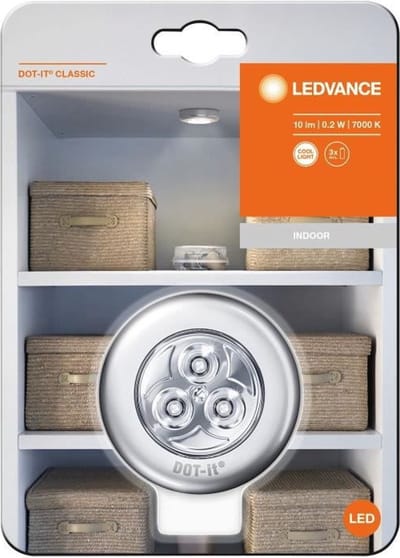 LEDVANCE Batterij-aangedreven armatuur LED: voor muur, DOT-it / -,23 W, 4.5 V, stralingshoek: 7-, Koel wit, 7- K, body materiaal: acrylonitrile butadiene styrene (abs), IP2-