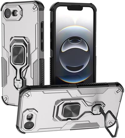 MobyDefend Hoesje - Geschikt voor iPhone 16e / iPhone 17e - Dubbelgelaagde Pantsercase Met Standaard - Zilvergrijs