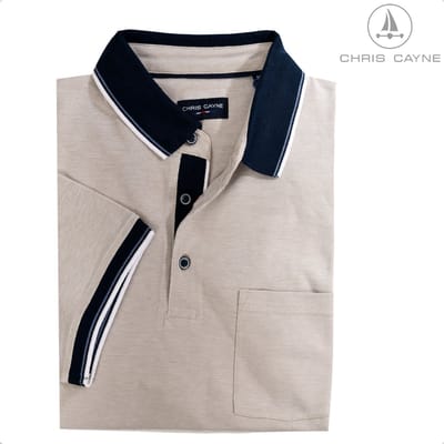 Chris Cayne heren poloshirt - M - zand - two tone - gemeleerd - borstzak - luxe polo - 100 % Katoen