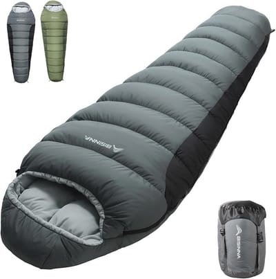 Mummieslaapzak voor 4 seizoenen, 215 x 85 x 40 cm, lichtgewicht met verstelbare capuchon en vak voor mobiele telefoon voor kamperen en wandelen