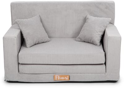 Flumi opvouwbare mini kindersofa van ribfluweel – zachte kinderbank met uitklapfunctie en afneembare hoes, grijs