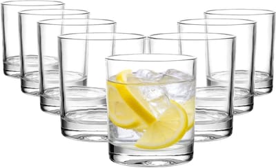 Set van 8 doorzichtige drinkglazen van 450 ml, vaatwasmachinebestendig, perfect voor water, sap en cocktails