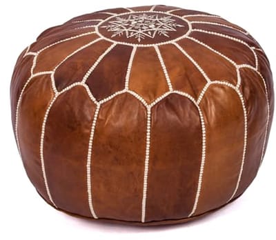 Handmade Moroccan Leather Ottoman Pouf - Dark Brown Seat or Footrest