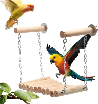 Vogelschommel Hout - Vogelzitstok Speelgoed - Vogelkooi Decoratie - Natuurlijk Materiaal - 17 x 10 x 16 cm - Niet gespecificeerd