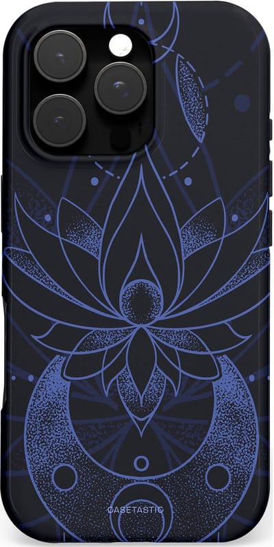 Casetastic hoesje geschikt voor Apple iPhone 16 Pro - MagSafe - Dubbellaagse bescherming - Lotus Nacht - Fashion Case - Zwart Donkerblauw