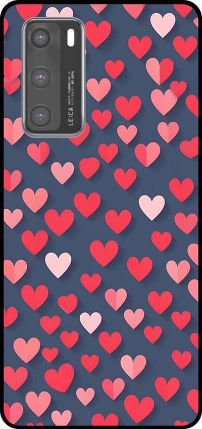 Smartphonica Telefoonhoesje Geschikt voor Huawei P40 met Roze en Rode Hartjes Opdruk - TPU Backcover Case With Rosé and Red Heart Design geschikt voor Huawei P40