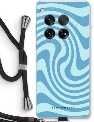 Case Company® - Hoesje met koord geschikt voor OnePlus 12r hoesje met Koord - Swirl Blauw - Telefoonhoesje met Zwart Koord - Bescherming aan alle Kanten en Over de Schermrand