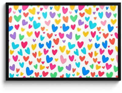 Poster in lijst - Fotolijst 90x60 cm - Posters - Hartjes - Kleurrijk - Patroon - Levendig - Posterlijst zwart - Decoratie - Wanddecoratie woonkamer - Muurdecoratie slaapkamer