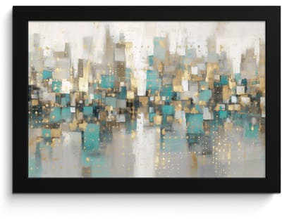 Poster in lijst - Fotolijst 30x20 cm - Posters - Abstract - Blokken - Goud - Skyline - Posterlijst zwart - Decoratie - Wanddecoratie woonkamer - Muurdecoratie slaapkamer
