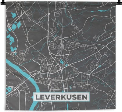 Wandkleed - Wanddoek - Blauw – Duitsland – Plattegrond – Stadskaart – Kaart – Leverkusen - 180x180 cm - Wandtapijt