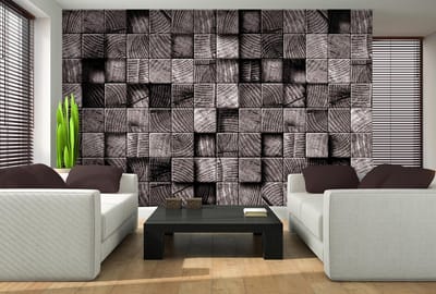 Wood Blocks Texture Black White Photo Wallcovering