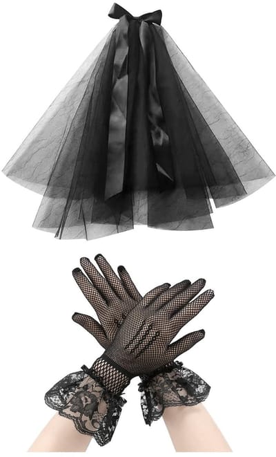 MTTproducts- Bruidssluier Meerlaags - Zwarte Sluier - Zwarte Kanten Handschoenen - Bruiloftaccessoires - Elegant Ontwerp - Ademend Materiaal - Trouwsluier