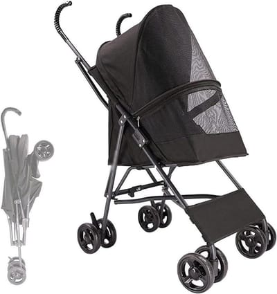 Huisdier kinderwagen - Draagbare reismand - Comfortabel reizen - Opvouwbaar paraplu ontwerp - Tot 10 kg - Zwart