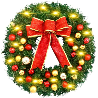 Kerstkrans met 10ft 20LED-snaarlichtboogknoopballen 12 inch vrolijk kerstfeest hangend 30cm With String Light red