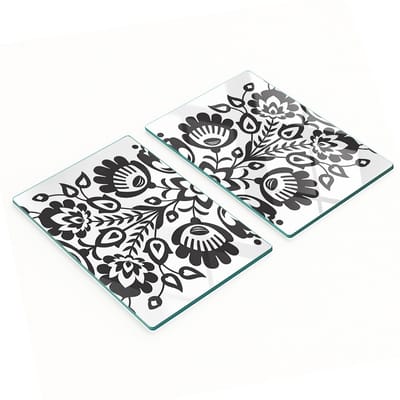 Decoratieve snijplanken van gehard glas met folkloristisch bloemenmotief, 2x40x52 cm