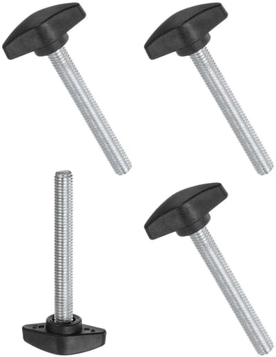 Set van 4 Duwknoppen M8 x 55 mm, Plastic T-Handgrepen, Klemknop voor Bevestigen en Aandraaien, Zwart